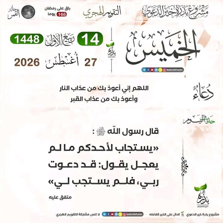 Daga Abū Hurairah Allah ya yarda da shi, ya ce: Manzon Allah ﷺ ya ce:
Ana amsa addu'ar ɗayanku, matukar bai yi gaggawa ba, yana cewa: Na yi addu’a amma ba a amsa min ba.
Bukhari da Muslim.