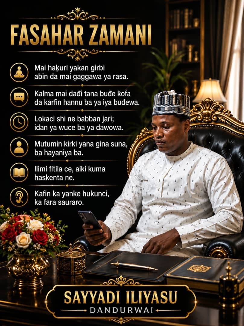 Mai haƙuri yakan girbi abin da mai gaggawa ya rasa.
Kalma mai daɗi tana buɗe ƙofa da ƙarfin hannu ba ya iya buɗewa.
Lokaci shi ne babban jari; idan ya wuce ba ya dawowa.
Mutumin kirki yana gina suna, ba hayaniya ba.
Ilimi fitila ce, aiki kuma haskenta ne.
Kafin ka yanke hukunci, ka fara sauraro.